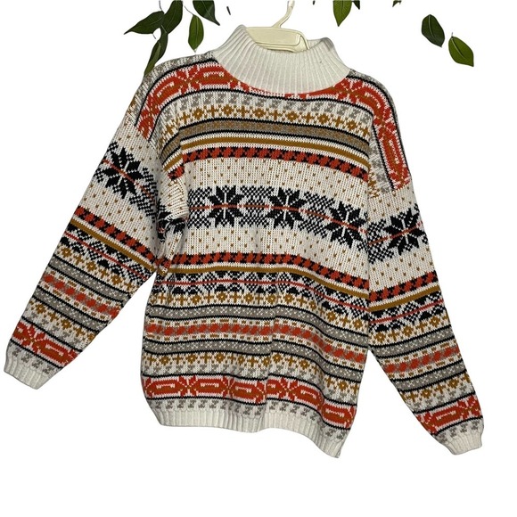 Vintage Croquet Club long sleeve turtleneck sweater  multi pattern forest core M - Picture 1 of 4